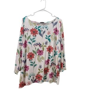 J. Jill Cream Multicolored Floral Scoop Neck Tunic Assymetrical Hem Size XL